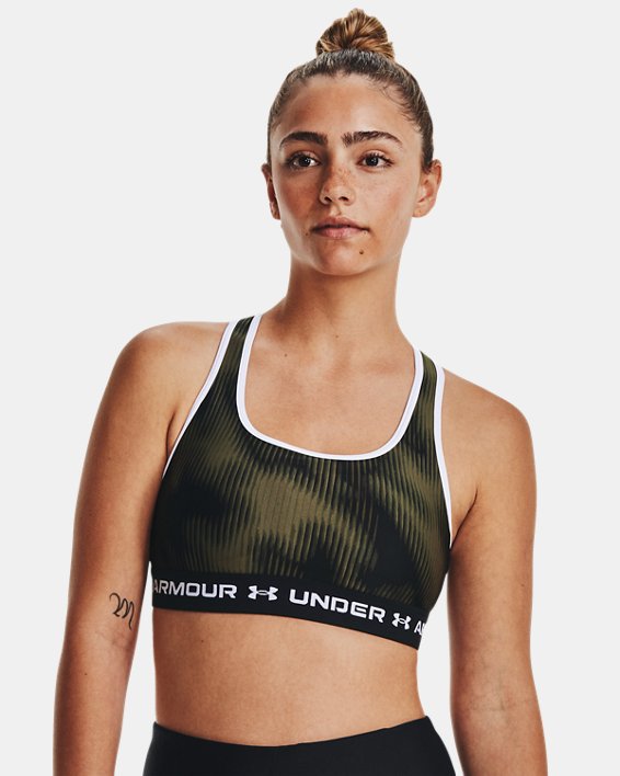 Women's Armour® Mid Crossback Printed Sports Bra in Green image number 0